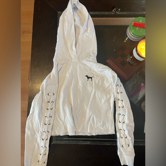 White Victoria secret PINK cropped hoodie - Picture 1 of 2